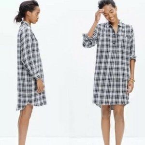 Madewell Kemp Short Plaid Shirtdress Black & White Houndstooth Pockets Sz S